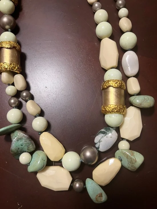 Alexis Bittar Gold Tone Moss Agate and Turquoise Statement Necklace - Picture 5 of 5